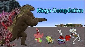 Squidward, SpongeBob, Mr. Krabs, and Patrick run away from Godzilla Mega Compilation
