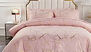 Blush Pink Marble Comforter Set 6 PCS Metallic Bed In A Bag