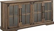 Walker Edison Farmhouse Barn Glass Door Wood Universal TV Stand for TV's up to 64" Flat Screen Living Room Storage Cabinet Doors and Shelves Entertainment Center, 58 Inch, Rustic Oak