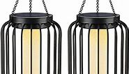 Mlambert Solar Lantern Outdoor Waterproof, Hanging Solar Lights with Crystal Shining Effect, Decorative Light with Hook for Garden, Black, 2-Pack