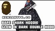 Bape Glow in the Dark Galaxy Double Hood Camo Shark Hoodie Black White from Ninjahype Review #bape