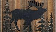 NIKKY HOME Deer Cabin Wall Decor, 3D Elk Rustic Wood Forest Mountain Woodland Wildlife Lodge Animal Picture Art Bathroom Decor, 16 x 12 Inches