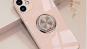 Case for iPhone 11 Ring Holder Case with Diamond Shiny Plating Rose Gold Edge Built-in 360 Rotation Magnetic Kickstand for Women Girls Slim Soft TPU Protective Cover Case 6.1 Inch, Pink