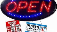 Neon Open Sign for Business: Lighted Sign Open with Flashing Mode – Indoor Electric Light up Oval Sign for Stores (19 x 10 in) Includes Business Hours and Open & Closed Signs