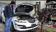 Mazda 6 engine swap with Ford Fusion 3.0 (step by step) v6 motor how to remove and replace