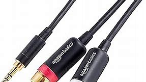 Amazon Basics 3.5mm Aux to 2 RCA Adapter Audio Cable for Stereo Speaker or Subwoofer with Gold-Plated Plugs, 15 Foot, Black