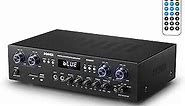 Donner Bluetooth 5.0 Stereo Audio Amplifier Receiver, 4 Channel 1000W Max Power Home Theater Stereo Receiver with USB, SD, FM, 2 Mic in Echo, RCA, LED, Speaker Selector for Studio, Home - MAMP5