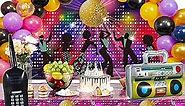 95 Pcs 70s Party Decorations Disco Party Balloons Decoration 70's Party Bundle Includes Inflatable Radio Boombox and Mobile Phone, Disco Plastic Party Backdrop, Tablecloth, Balloons for Hip Hop Party