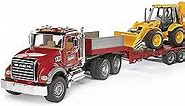 Bruder Toys 02813 Mack Granite Flatbed Truck with JCB Loader Backhoe