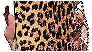 Cute Case for iPhone 7 Plus & 8 Plus, Cute Leopard Print Bling Cover with Metal Chain Strap, Wrist Strap Kickstand Soft TPU Shockproof Protective for Women & Girls