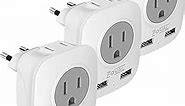 European Plug Travel Adapter 3 Pack, FOVAL International Power Adaptor with 2 USB, 2 American Outlets, 4 in 1 Outlet Adapter US to Most of Europe France Germany Spain Greece Italy Iceland (Type C)