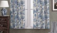 XTMYI Light Blue Curtains 48 Inch Length for Kitchen Window Bathroom,Trendy French Country Decor Wall Vintage Toile Floral Pattern Chinoiserie Short Curtain for Bedroom Set of 2 Panels