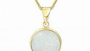 14K Gold White Opal Necklace - 14K Solid Yellow Gold Dainty Necklace with October Birthstone Pendant, 12mm Large Size Opal Gemstone - Handmade Bridal Wedding Jewelry for Brides & Classy Women