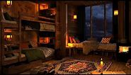 Cozy Cabin Ambience with Gentle Night Rain and Crackling Fireplace Sounds | 8 Hours