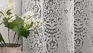 Grey and White Geometric Moroccan Patterned Curtains 84 Inches Long for Living Room 50% Blackout Room Darkening Damask Modern Stylish Curtains for Bedroom 84 Inch Length 2 Panels Set Light Gray