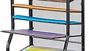 5-Tier Rolling File Cart with Hanging File Folders, Mobile Desk File Organizer on Lockable Wheels, Wood & Mesh Paper Letter Sliding Trays Organization for Office, Home, School, Patent