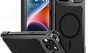 Lanhiem Magnetic iPhone 14 Metal Case, [Built-in Camera Kickstand & Glass Screen Protector] Heavy Duty Shockproof Full Body Rugged Protective Magsafe Cover for iPhone 14 6.1" (Black)