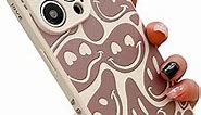 KERZZIL Trendy Smiley Love Pattern Phone Case Compatible with iPhone 11,Soft Liquid Silicone Girly Cases,Cartoon Grimace Full-Body Protective Microfiber Lining Cover(Koffee)