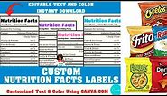 Nutrition Facts Labels Template|Create custom Nutritional Facts labels For Custom Party Favors