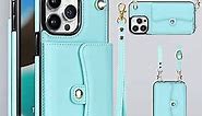 for iPhone 13 Pro Case 6.1 Inch, Crossbody Purse Wristlet Shoulder Strap Trendy Protective Cover for iPhone 13 Pro (Blue)