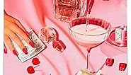 Stylish Bar Cart Decor Vintage Pink Poker Playing Cards Posters for Aesthetic Retro Room Decor with Funny Dice, Cool Funky Cocktail, and Alcohol Drinks Prints - 24x36in Unframed Canvas Wall Art