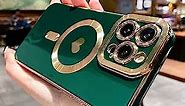 Cute Hearts Magnetic Case for iPhone 14 Pro Max 6.7-Inch [Compatible with MagSafe] Soft TPU Bling Full Camera Cover, Silicone Bumper Shockproof Phone Case for Women Girls (Green)
