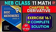Solution of Exercise 16.1, Chapter 16 - Derivative (Class 11) Basic Mathematics NEB | Part 2