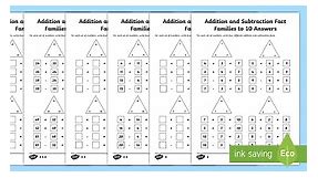 Addition and Subtraction Fact Families Differentiated Worksheets