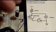 Single 2N2222 NPN Bipolar Junction Transistor BJT LED flasher circuit step by step build