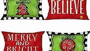 GEEORY Christmas Pillow Covers 12x20 Set of 4 for Christmas Decorations Merry and Bright Believe Christmas Tree Christmas Pillows Winter Holiday Throw Pillows Christmas Farmhouse Decor for Couch