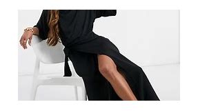 ASOS DESIGN cowl neck midi dress with wrap skirt in black | ASOS