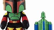 Mattel Star Wars Plush 12-inch Toy, Boba Fett Rocket Launching Soft Doll, Removable Air-Powered Rocket Launcher with Projectile