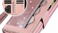 Note 9 Wallet Case with Strap for Women,Auker 9 Card Holder Bling Glitter Leather Flip Magnetic Wallet Case with Stand&Money Pocket Full Protective Zipper Purse Case for Samsung Galaxy Note9 (RoGold)