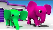 Cartoons Elephants Garage to Learn Colors for Children - 3D Kids Learning Videos