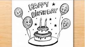 Birthday Drawing Easy | Happy Birthday Drawing | How to Draw Birthday Greetings Card | Birthday Card