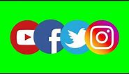 Instagram, Facebook, Youtube, Whatsaap and Twitter Green Screen logo Animation