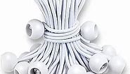 Ball Bungee Cords 6 Inch,50 PCS White Tarp Ball Bungee Ties Heavy Duty Canopy Tie Downs for Camping, Shelter,Cargo,Projector Screen,Tent Poles with UV Resistant
