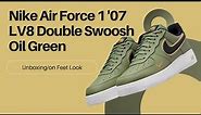 Nike Air Force 1 '07 LV8 Oil Green/Metallic Gold/White/Black on Feet Review DA8481-300