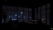 Relax with the Sound of Heavy Rain on the Bedroom Window Overlooking the Beautiful NYC at Night