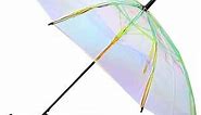 FCTRY Holographic 46" Wide Umbrella - Clear Holo Iridescent - Fashionable, Durable, Windproof & Weather-Resistant for Outdoors, Rain, Sun | Black