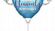 Heavenly Balloons on a stick Happy Heavenly Birthday blue/purple balloon heart shaped with angel wings