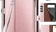 XcaseBar for Google Pixel 8 Pro Wallet case with Zipper Credit Card Holder 【RFID Blocking】, Flip Folio Book PU Leather Phone case Shockproof Cover Women Men for Pixel 8Pro case Rose Gold