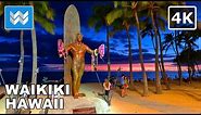 [4K] Waikiki Beach at Night in Honolulu Hawaii USA Walking Tour & Travel Vacation Guide (Kalakaua)