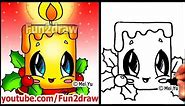 How to Draw Christmas Pictures - Candle + Holly Decoration - Fun2draw Easy Cartoons: Learn from Home