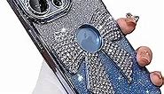 Fycyko for iPhone 14 Pro Max Case Bowknot Glitter Rhinestone Bling Plating Luxury Women Girl Phone Case,Shine Diamond Case for iPhone 14 Pro Max Protective Cover,Clear Gradient Blue