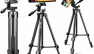 Lusweimi 67-Inch Tripod for ipad iPhone, Camera Tripod for Phone with 2 in 1 Tripod Mount Holder for Cell Phone/Tablet/Webcam/Gopro, Tripod with Carry Bag and Wireless Remote for Photography/Video