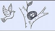 How To Draw Bird Nest |Bird Nest Drawing Step By Step Very Easy |Draw Bird Nest With Eggs in Tree