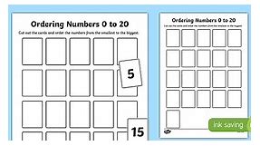Ordering Numbers 0 to 20 Activity