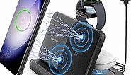 Wireless Charging Station for Samsung and Android, 3 in 1 Foldable Wireless Charger Fast Charger Stand for Galaxy S24/S23/S22/S21/S20 Z Fold 5/4/3 Z Flip 5/4/3, Note20 Ultra, Watch 6/5/Pro/4/3, Buds