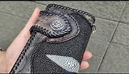 Genuine Stingray Leather Silver Dragon Concho Big Biker Wallet